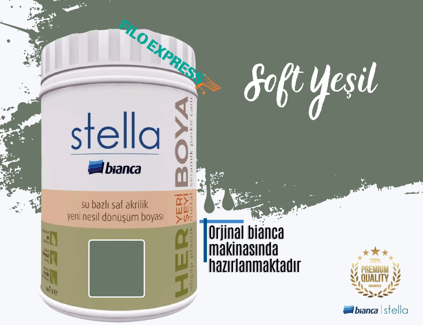 BİANCA STELLA SU BAZLI SAF AKRİLİK BOYA 1 LİTRE SOFT YEŞİL