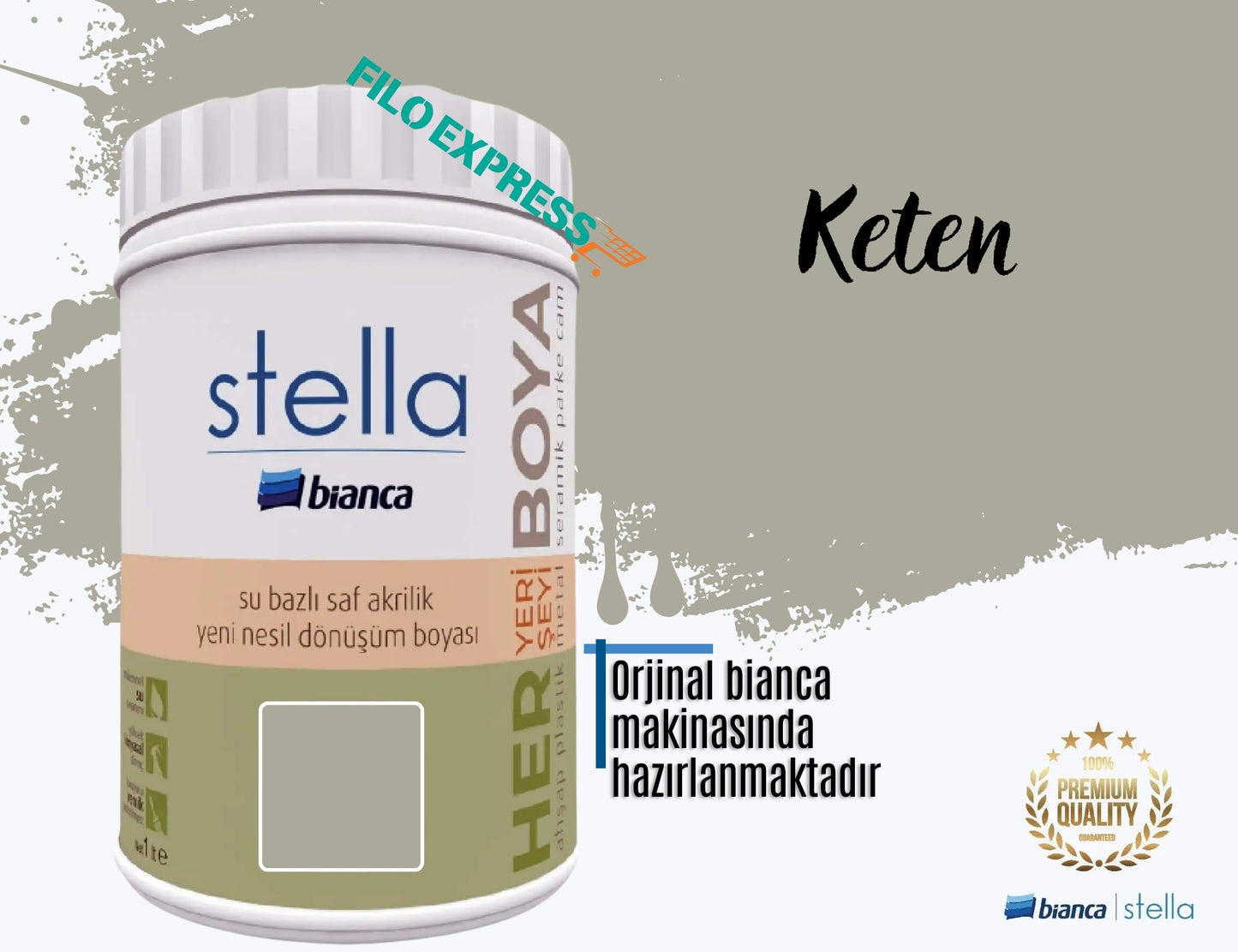 Bianca Stella Su Bazlı Saf Akrilik Boya 1 Litre Keten