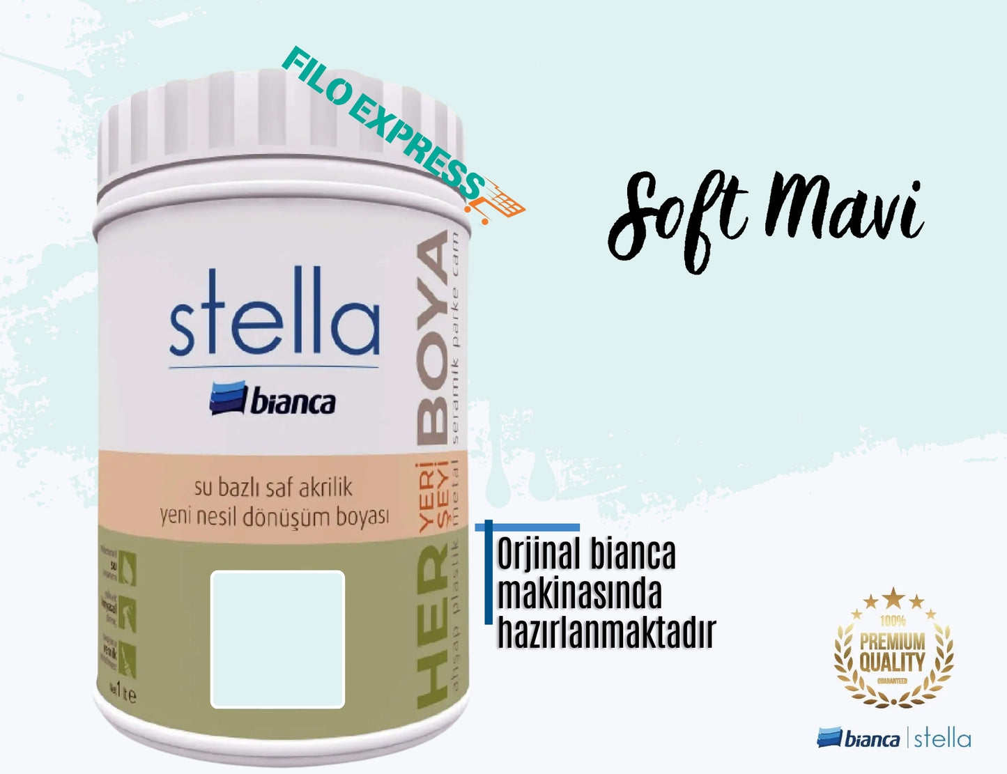 BİANCA STELLA SU BAZLI SAF AKRİLİK BOYA 1 LİTRE SOFT MAVİ